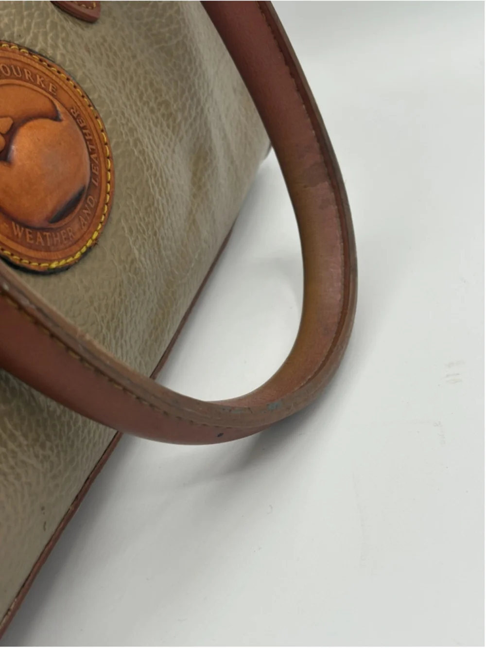Dooney & Bourke Brown Olive Satchel Bag with Logo, Bag Charm, Zip, Gold Hardware